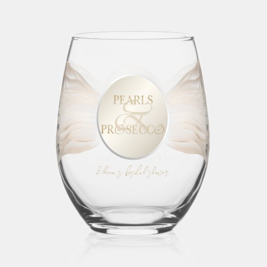 Elegant Ampersand Pearls & Prosecco Vrijgezellenfe Wijnglas Zonder Voet (Achterkant)