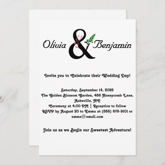 Elegant Ampersand & Script Wedding Design Kaart (Voorkant / Achterkant)