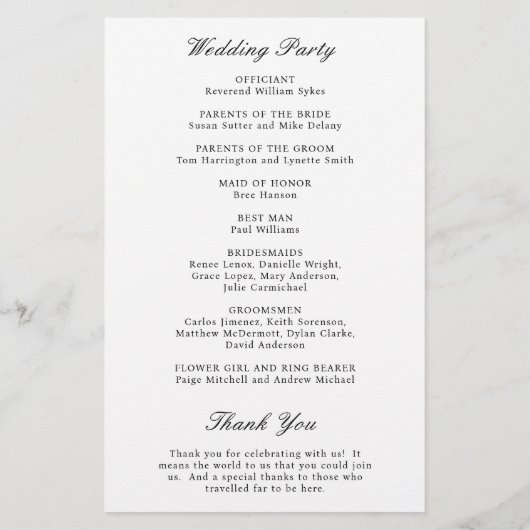 Elegant Ampersand Traditional Wedding Programme (Achterkant)