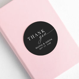 Elegant Ampersand Zwart Wit Bruiloft Dank u Ronde Sticker