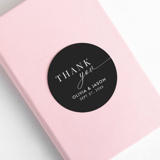 Elegant Ampersand Zwart Wit Bruiloft Dank u Ronde Sticker