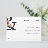 Elegant Ampersand | Zwart-wit bruiloft RSVP (Staand voorkant)