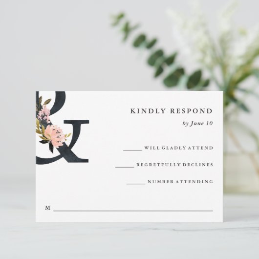 Elegant Ampersand | Zwart-wit bruiloft RSVP (Staand voorkant)