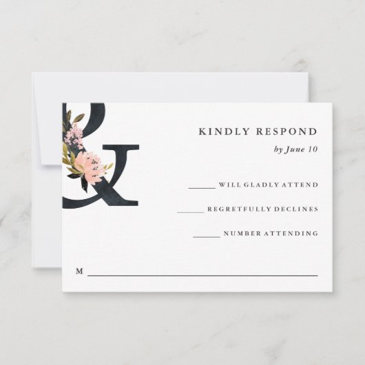 Elegant Ampersand | Zwart-wit bruiloft RSVP Kaartje (Voorkant)