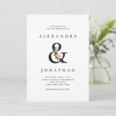 Elegant Ampersand | Zwarte en witte bruiloft Kaart (Staand voorkant)
