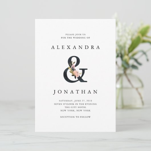 Elegant Ampersand | Zwarte en witte bruiloft Kaart (Staand voorkant)