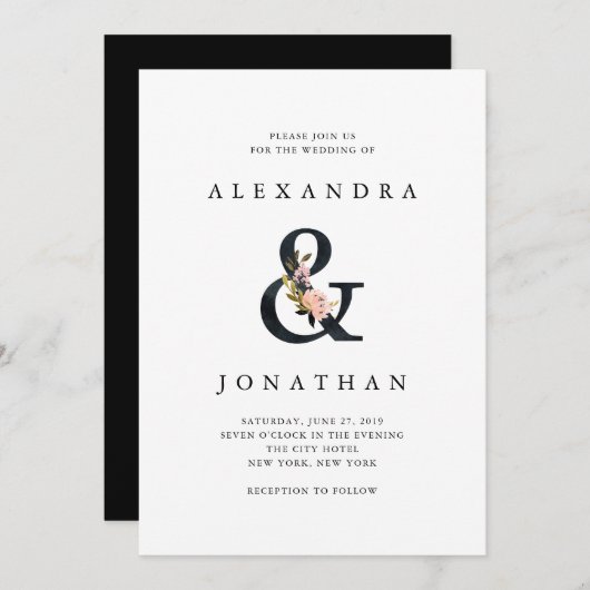 Elegant Ampersand | Zwarte en witte bruiloft Kaart (Voorkant / Achterkant)