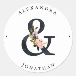 Elegant Ampersand | Zwarte en witte bruiloft Ronde Sticker