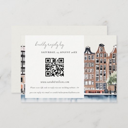 Elegant Amsterdam Dutch Canal Wedding QR Code RSVP Informatiekaartje (Voorkant / Achterkant)