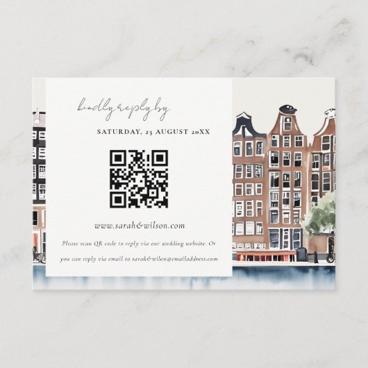 Elegant Amsterdam Dutch Canal Wedding QR Code RSVP Informatiekaartje (Voorkant)