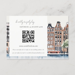Elegant Amsterdam Dutch Canal Wedding QR Code RSVP Informatiekaartje