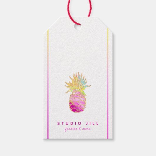 Elegant ananas in Pinks en Gold Cadeaulabel (Voorkant)