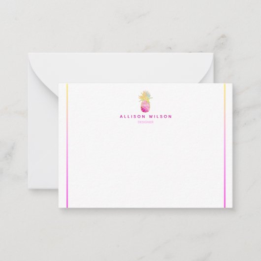 Elegant ananas in Pinks en Gold Note Card Notitiekaartje (Voorkant)