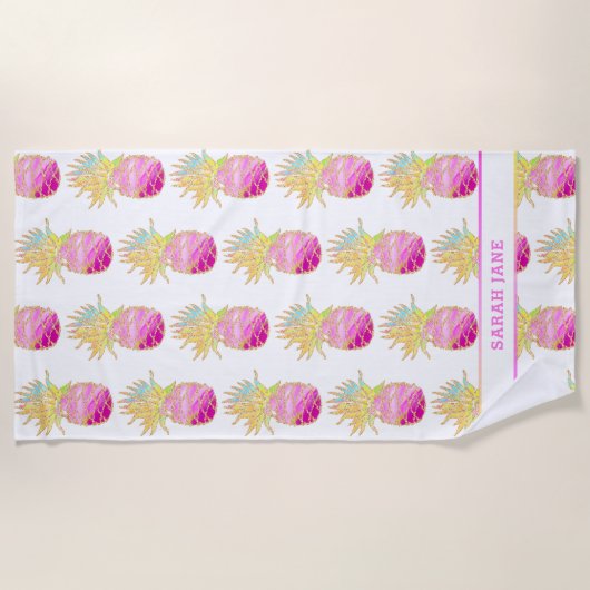 Elegant ananas in Pinks en Gold Personalized Strandlaken (Voorkant)