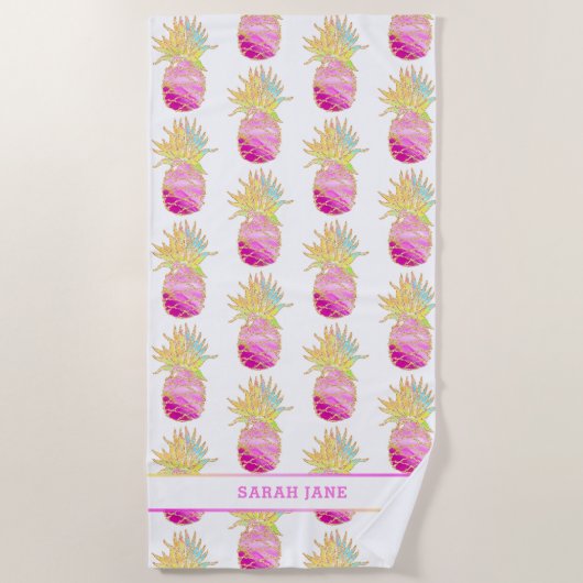 Elegant ananas in Pinks en Gold Personalized Strandlaken (Voorkant)