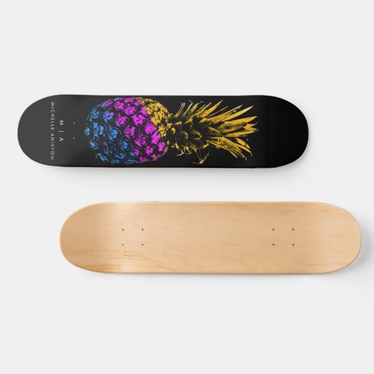 Elegant Ananas Monogram Minimalistisch Custom zwar Persoonlijk Skateboard (Horizontaal)