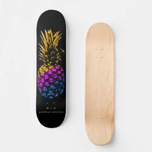 Elegant Ananas Monogram Minimalistisch Custom zwar Persoonlijk Skateboard (Voorkant)