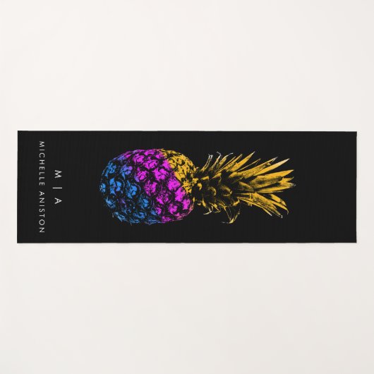 Elegant Ananas Monogram Minimalistisch Custom zwar Yogamat (Voorkant (horizontaal))