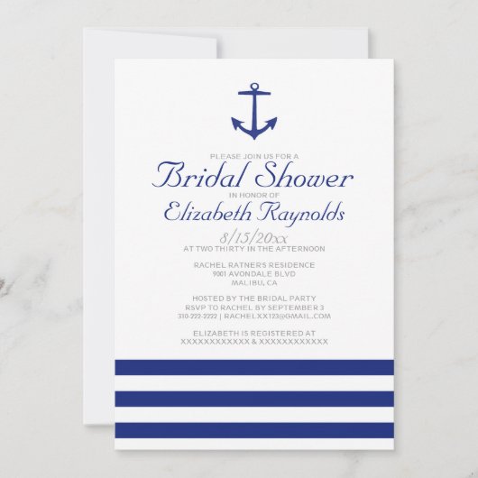 Elegant Anchor Bridal Shower Invitations Kaart (Voorkant)