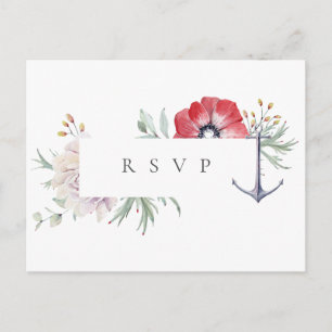 Elegant Anchor Floral Wedding RSVP Song Request Uitnodiging Briefkaart