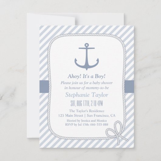 Elegant Anchor Nautical Baby Shower Invitaties Kaart (Voorkant)
