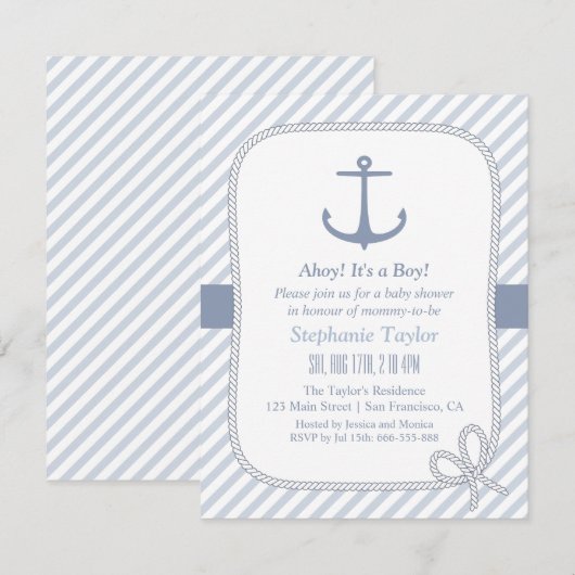 Elegant Anchor Nautical Baby Shower Invitaties Kaart (Voorkant / Achterkant)