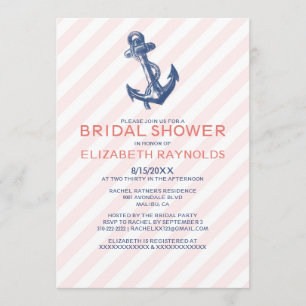 Elegant Anchor Nautical Bridal Shower Invitations Kaart