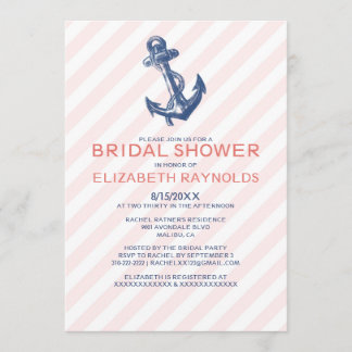 Elegant Anchor Nautical Bridal Shower Invitations Kaart