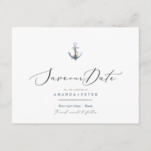 Elegant Anchor, Nautical Save the Date Briefkaart