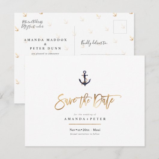Elegant Anchor, Nautical Save the Date Briefkaart (Voorkant / Achterkant)