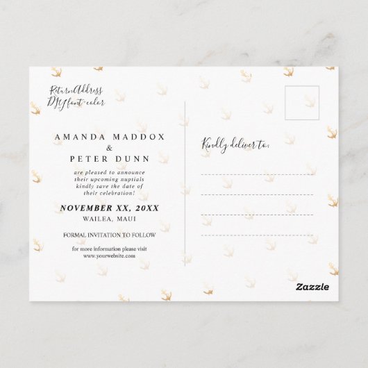 Elegant Anchor, Nautical Save the Date Briefkaart (Achterkant)
