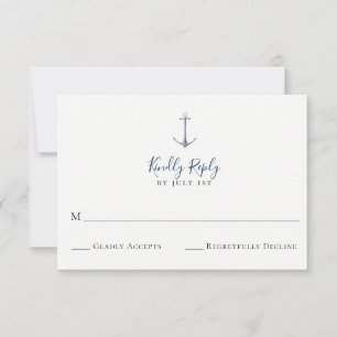 Elegant Anchor Navy Blue Wedding RSVP-kaart RSVP Kaartje