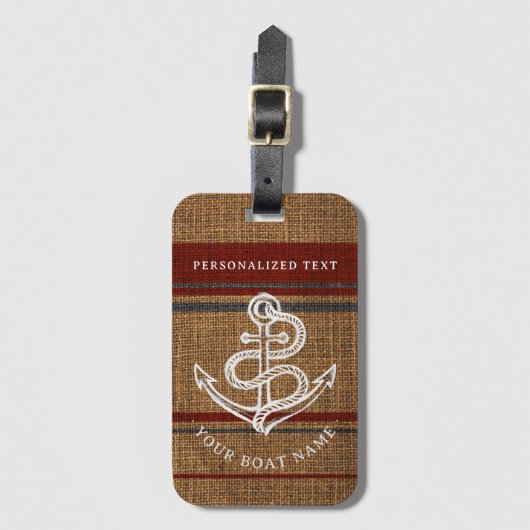 Elegant Anchor Stripes Rustige Nautical Custom Nam Bagagelabel (Voorkant (verticaal))
