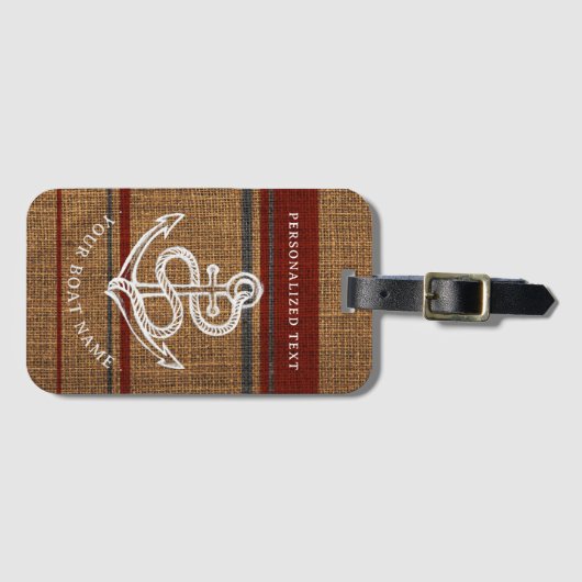 Elegant Anchor Stripes Rustige Nautical Custom Nam Bagagelabel (Voorkant (horizontaal))