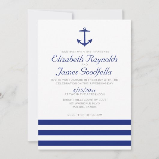 Elegant Anchor Wedding Invitations Kaart (Voorkant)