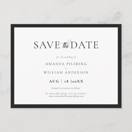 Elegant and Classic Black & White Save the Date Briefkaart (Voorkant)