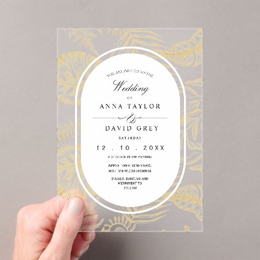 Elegant and Classic Flora Wedding  Acryl Uitnodigingen (Insitu (Draagbaar))