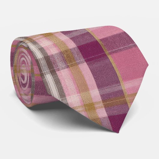 Elegant and classic Pink Plaid Gingham Pattern Stropdas (Opgerold)