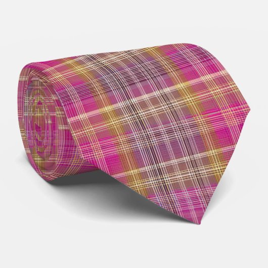 Elegant and classic Pink Plaid Gingham Pattern Stropdas (Opgerold)