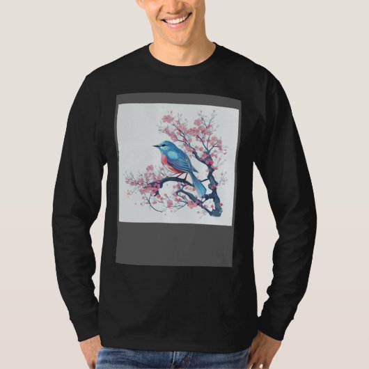 Elegant and Eye Catching Eastern Blue Bird on Blos T-shirt (Voorkant)