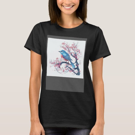 Elegant and Eye Catching Eastern Blue Bird on Blos T-shirt (Voorkant)