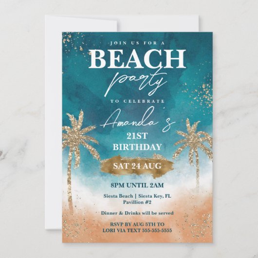 Elegant and Fun Beach Birthday Party Kaart (Voorkant)