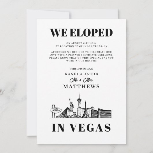 Elegant and Fun Las Vegas Elopement Announement Kaart (Achterkant)