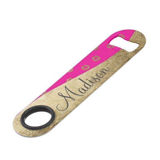 Elegant and Girly Faux Gold Glitter Stippen Monogr Speed Flessenopener (Voorkant Gekanteld)
