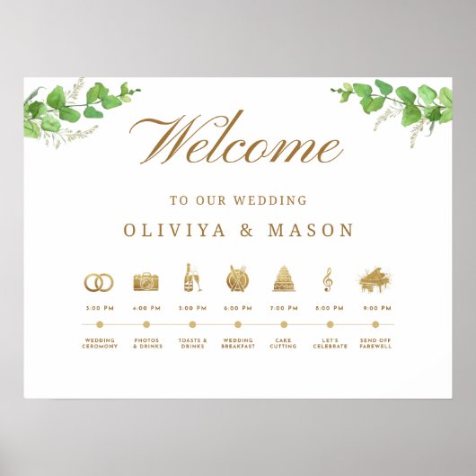 Elegant and Minimal Wedding Order of Events Sign Poster (Voorkant)