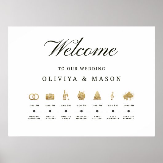Elegant and Minimal Wedding Order of Events Sign Poster (Voorkant)