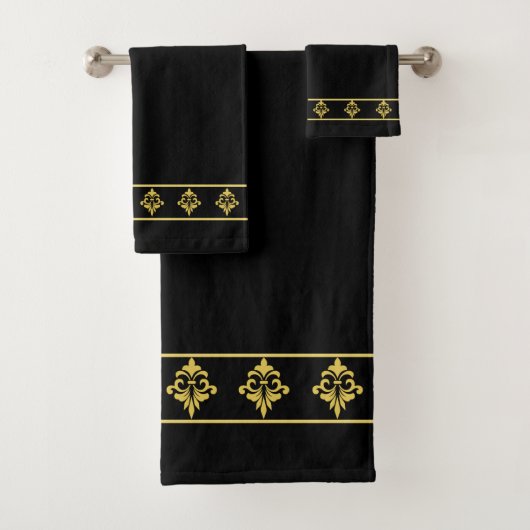 Elegant and Modern Golden Flowers on Black Bad Handdoek (Insitu)