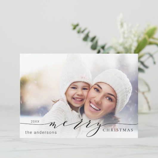 Elegant and Modern Merry-kerstfoto Feestdagenkaart (Staand voorkant)