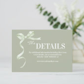 Elegant and Modern Sage Bow  Wedding Informatiekaartje (Staand voorkant)