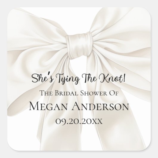 Elegant and Simple Bow Theme Wedding Shower Vierkante Sticker (Voorkant)